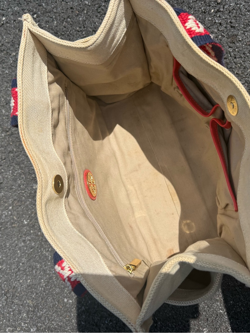Tory Burch Ella Canvas Red Patent Tote - Picture 7 of 10